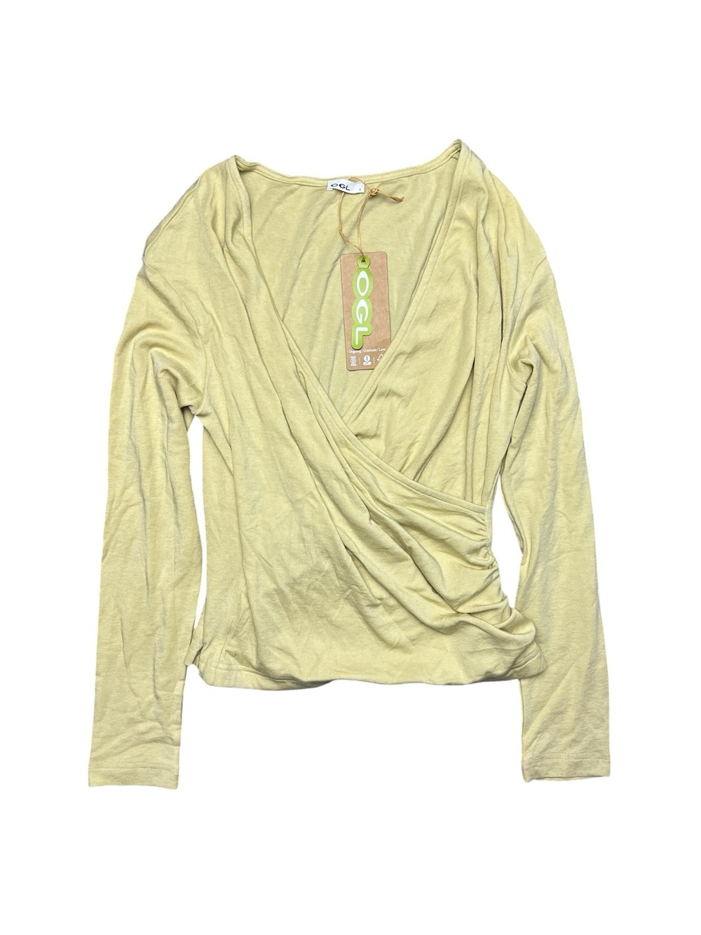 NWT OGL Move Butter Yellow Wrap Top Long Sleeve Size Small